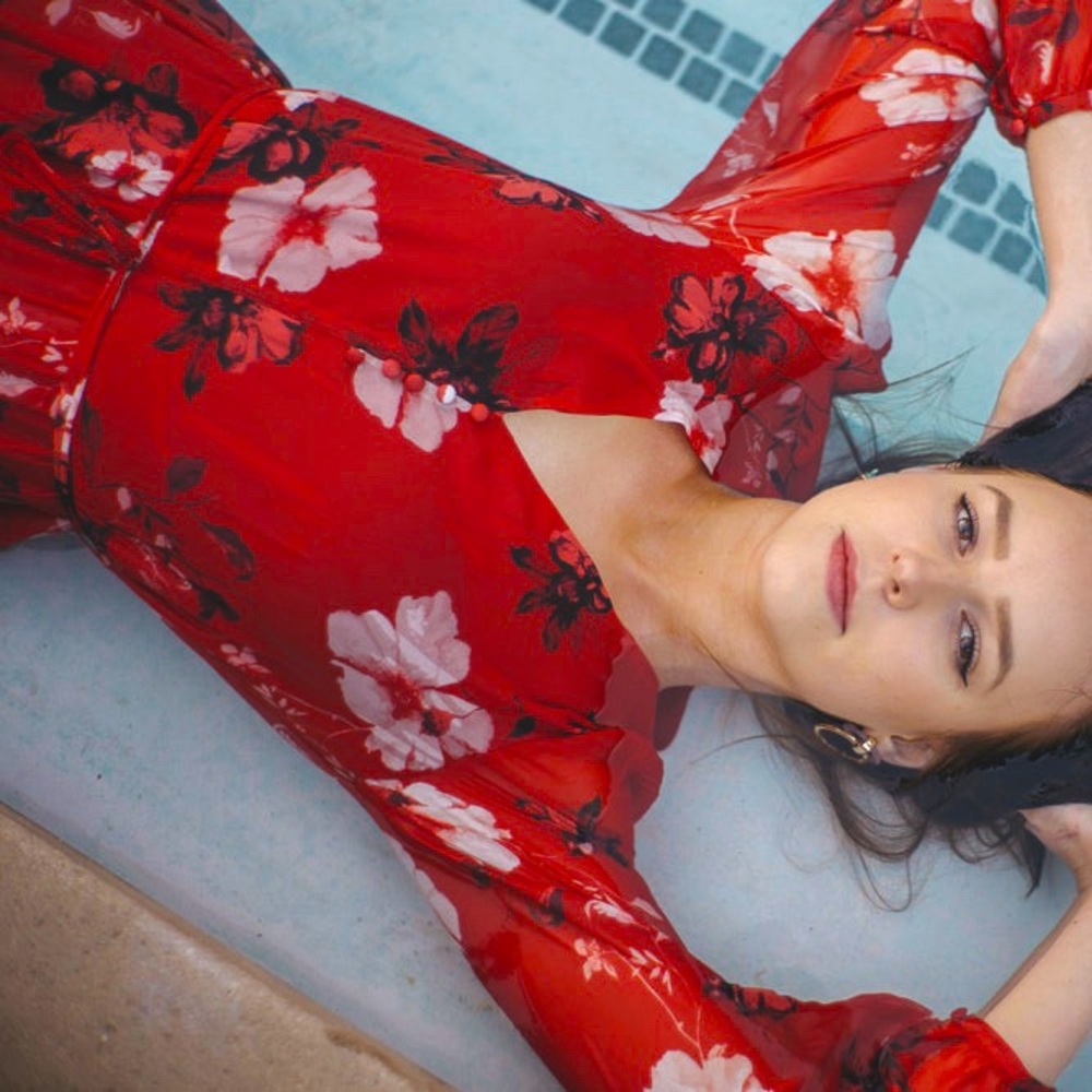 Red floral dress
